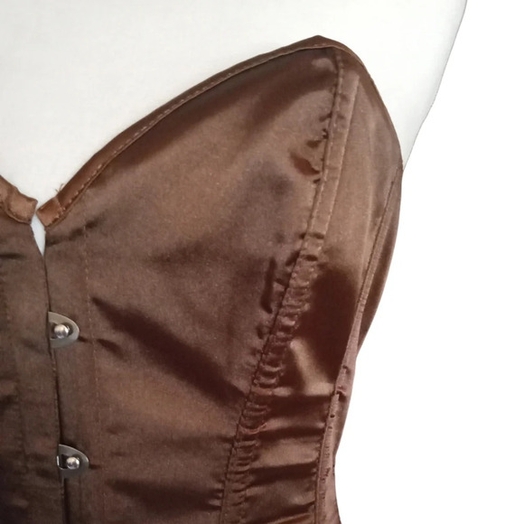 Unbranded Chocolate Brown Satin Metal Clasp Front Corset Top Size Medium - Picture 2 of 8